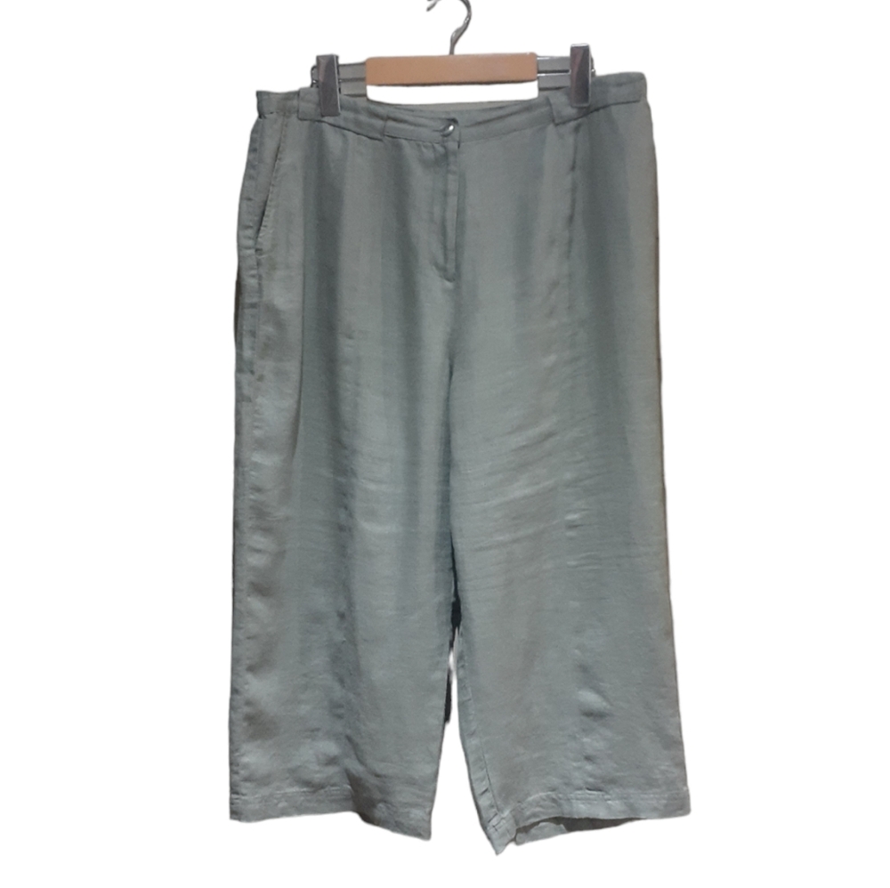JM Collection Women's Linen Cropped Pants Green Size 16P